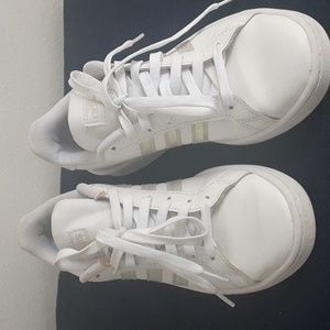 adidas White Sneakers with Silver Stripes